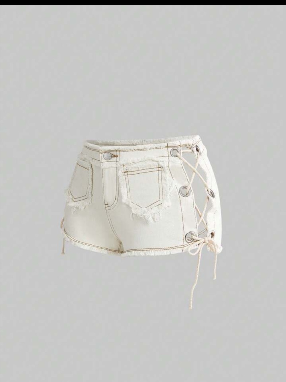 Romwe white lace up denim shorts